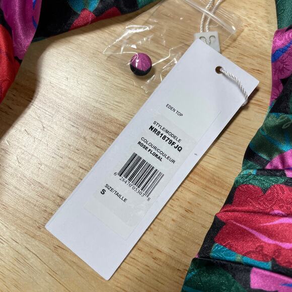 Ronny Kobo NWT Eden Floral Top Size S Chiffon Neck Tie Button Cuff Pleated Waist - Picture 7 of 13